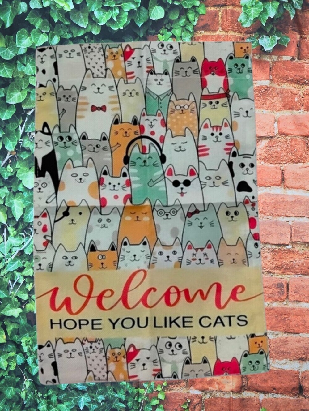 All Season Charming Cat Welcome Garden Flag